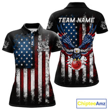 Load image into Gallery viewer, Vintage American Flag Eagle Black Bowling Shirts for Women Custom Patriotic Team Bowling Jerseys NQS10501