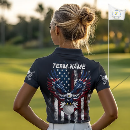 Vintage American Flag Eagle Black Golf Polo Shirts For Women Custom ladies patriotic golf shirts NQS10502