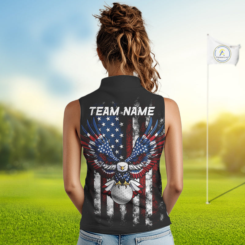 Vintage American Flag Eagle Black Golf Sleeveless Polo Shirts Custom Ladies patriotic golf shirts NQS10502