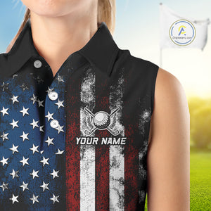 Vintage American Flag Eagle Black Golf Sleeveless Polo Shirts Custom Ladies patriotic golf shirts NQS10502