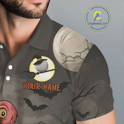 Funny Halloween Flamingo Pumpkin Golf Polo Shirt For Men Custom Halloween Mens Golf Tops NQS10704