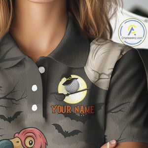 Funny Halloween Flamingo Pumpkin Golf Polo Shirt For Women Custom Halloween Ladies Golf Tops NQS10704