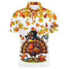 Load image into Gallery viewer, Thanksgiving autumn leaf pattern custom Mens golf polo shirts, Funny Turkey golf tops for mens NQS8748