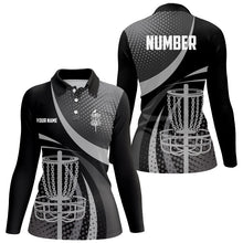 Load image into Gallery viewer, Black Grey Dot pattern disc golf basket custom Womens disc golf polo shirts, frisbee golf jerseys NQS8749