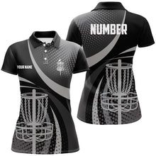 Load image into Gallery viewer, Black Grey Dot pattern disc golf basket custom Womens disc golf polo shirts, frisbee golf jerseys NQS8749