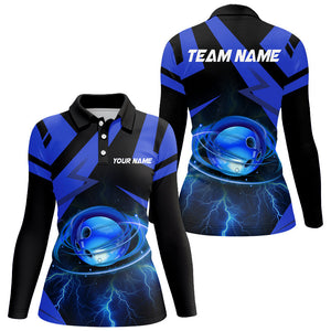 Black and Blue Lightning Thunder Bowling Ball Womens Bowling shirts custom Team Bowling League Jersey NQS8754