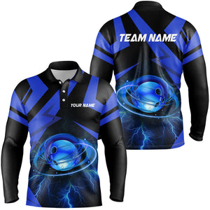 Black and Blue Lightning Thunder Bowling Ball Mens Bowling shirts custom Team Bowling League Jersey NQS8754