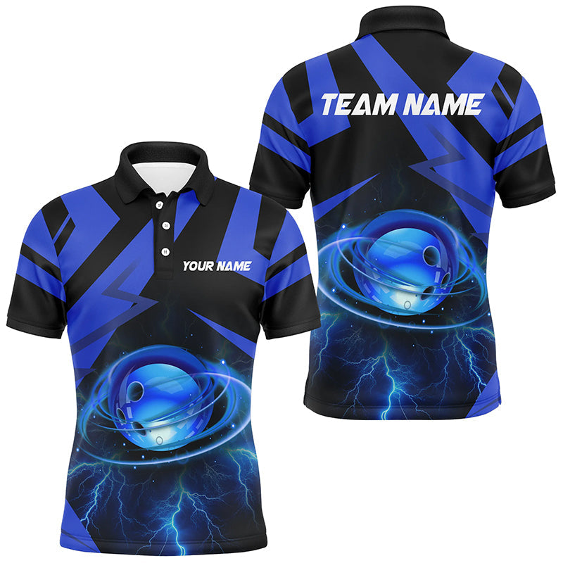 Black and Blue Lightning Thunder Bowling Ball Mens Bowling shirts custom Team Bowling League Jersey NQS8754