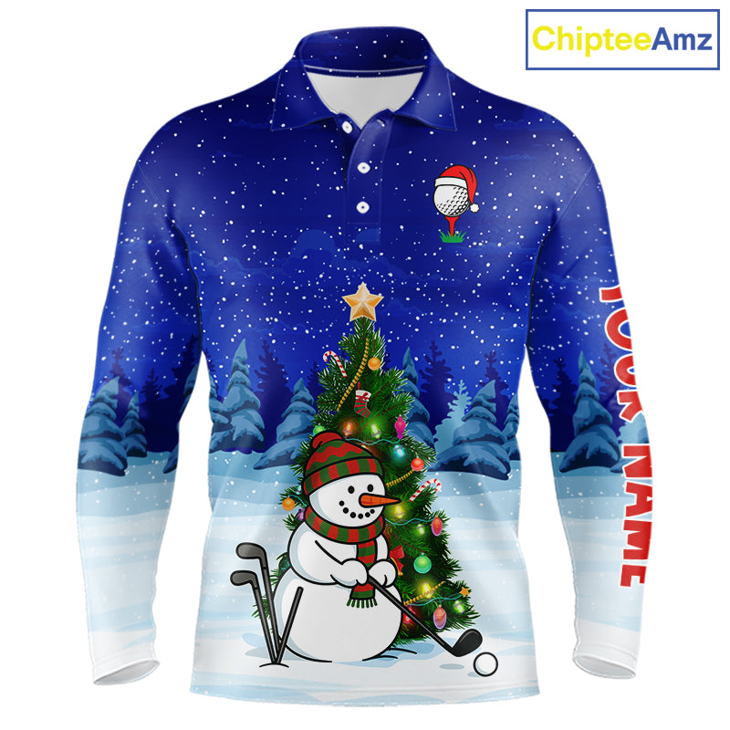 Funny Snowman Golf Blue Christmas Golf Polo Shirts For Men custom Christmas golf outfit, golfing gift NQS10912