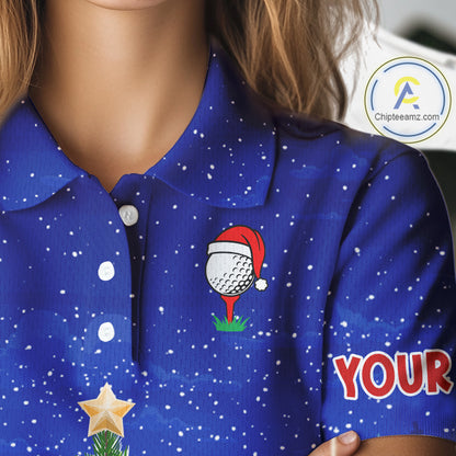 Funny Snowman Golf Blue Christmas Golf Polo Shirts For Women custom Christmas golf outfit, golf gifts NQS10912