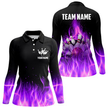 Load image into Gallery viewer, Personalized Women Bowling Shirt purple flame Bowling Ball Pins Team bowling jerseys for Bowler NQS8989