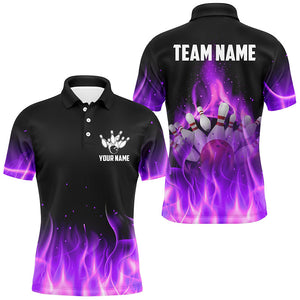 Personalized Mens Bowling Shirt purple flame Bowling Ball and Pins Team bowling jerseys for men Bowler NQS8989