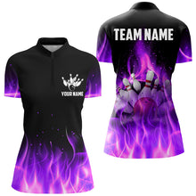 Load image into Gallery viewer, Personalized Women Bowling Shirt purple flame Bowling Ball Pins Team bowling jerseys for Bowler NQS8989