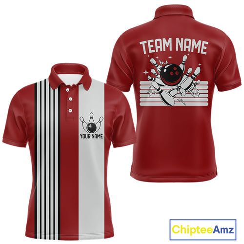 Retro Black and red stripe Bowling shirts For Men custom bowling team jerseys Bowler Outfits NQS11096