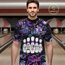 Load image into Gallery viewer, Custom Purple graffiti pattern Funny Bowling Polo, Quarter Zip Shirts For Men, Team Bowling Jersey NQS11099