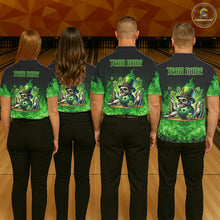 Load image into Gallery viewer, Green Flame Smoke St Patrick's Day Eagle Skull Men's Bowling Shirts Custom Lucky Bowling Team Jersey NQS11286