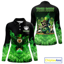 Load image into Gallery viewer, Green Flame Smoke St Patrick's Day Eagle Skull Women's Bowling Shirt Custom Lucky Bowling Team Jersey NQS11286