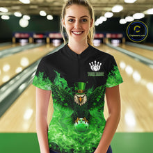 Load image into Gallery viewer, Green Flame Smoke St Patrick's Day Eagle Skull Women's Bowling Shirt Custom Lucky Bowling Team Jersey NQS11286