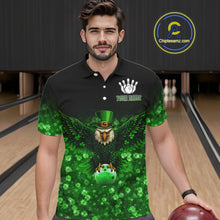 Load image into Gallery viewer, Green shamrock St Patrick's Day Eagle Skull Men's Bowling Shirts Custom Lucky Bowling Team Jersey NQS11287