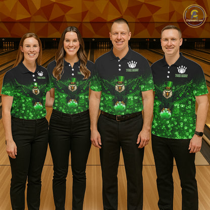 Green shamrock St Patrick's Day Eagle Skull Men's Bowling Shirts Custom Lucky Bowling Team Jersey NQS11287