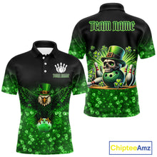 Load image into Gallery viewer, Green shamrock St Patrick's Day Eagle Skull Men's Bowling Shirts Custom Lucky Bowling Team Jersey NQS11287