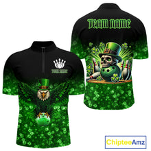 Load image into Gallery viewer, Green shamrock St Patrick's Day Eagle Skull Men's Bowling Shirts Custom Lucky Bowling Team Jersey NQS11287