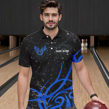 Load image into Gallery viewer, Black and Blue Camo Bowling Polo, Quarter Zip Shirts For Men Custom Team Bowling Jersey bowlers outfit NQS9417