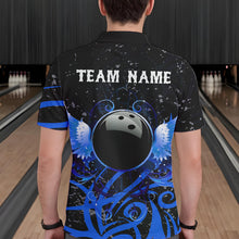 Load image into Gallery viewer, Black and Blue Camo Bowling Polo, Quarter Zip Shirts For Men Custom Team Bowling Jersey bowlers outfit NQS9417