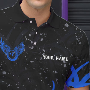 Black and Blue Camo Bowling Polo, Quarter Zip Shirts For Men Custom Team Bowling Jersey bowlers outfit NQS9417