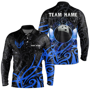 Black and Blue Camo Bowling Polo, Quarter Zip Shirts For Men Custom Team Bowling Jersey bowlers outfit NQS9417