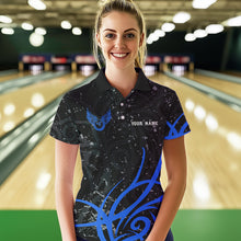 Load image into Gallery viewer, Black and Blue Camo Bowling Polo, Quarter Zip Shirt For Women Custom Team Bowling Jersey bowler outfit NQS9417