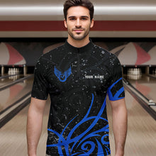 Load image into Gallery viewer, Black and Blue Camo Bowling Polo, Quarter Zip Shirts For Men Custom Team Bowling Jersey bowlers outfit NQS9417