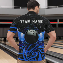 Load image into Gallery viewer, Black and Blue Camo Bowling Polo, Quarter Zip Shirts For Men Custom Team Bowling Jersey bowlers outfit NQS9417