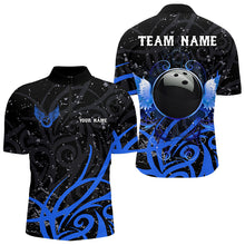 Load image into Gallery viewer, Black and Blue Camo Bowling Polo, Quarter Zip Shirts For Men Custom Team Bowling Jersey bowlers outfit NQS9417