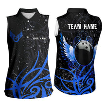 Load image into Gallery viewer, Black and Blue Camo Bowling Sleeveless Polo Shirts Custom Team Bowling Jerseys, gift for bowlers NQS9417