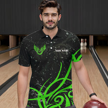 Load image into Gallery viewer, Black and Green Camo Bowling Polo, Quarter Zip Shirt For Men Custom Team Bowling Jersey bowlers outfit NQS9418