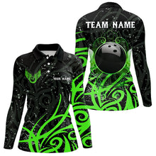 Load image into Gallery viewer, Black &amp; Green Camo Bowling Polo, Quarter Zip Shirt For Women Custom Team Bowling Jersey bowler outfit NQS9418