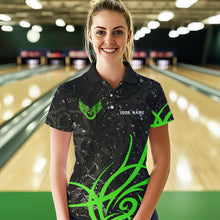 Load image into Gallery viewer, Black &amp; Green Camo Bowling Polo, Quarter Zip Shirt For Women Custom Team Bowling Jersey bowler outfit NQS9418