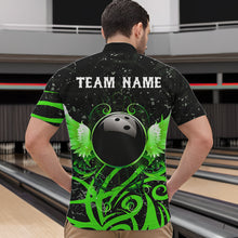 Load image into Gallery viewer, Black and Green Camo Bowling Polo, Quarter Zip Shirt For Men Custom Team Bowling Jersey bowlers outfit NQS9418