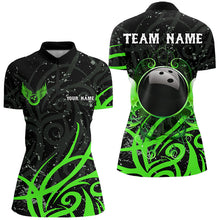 Load image into Gallery viewer, Black &amp; Green Camo Bowling Polo, Quarter Zip Shirt For Women Custom Team Bowling Jersey bowler outfit NQS9418