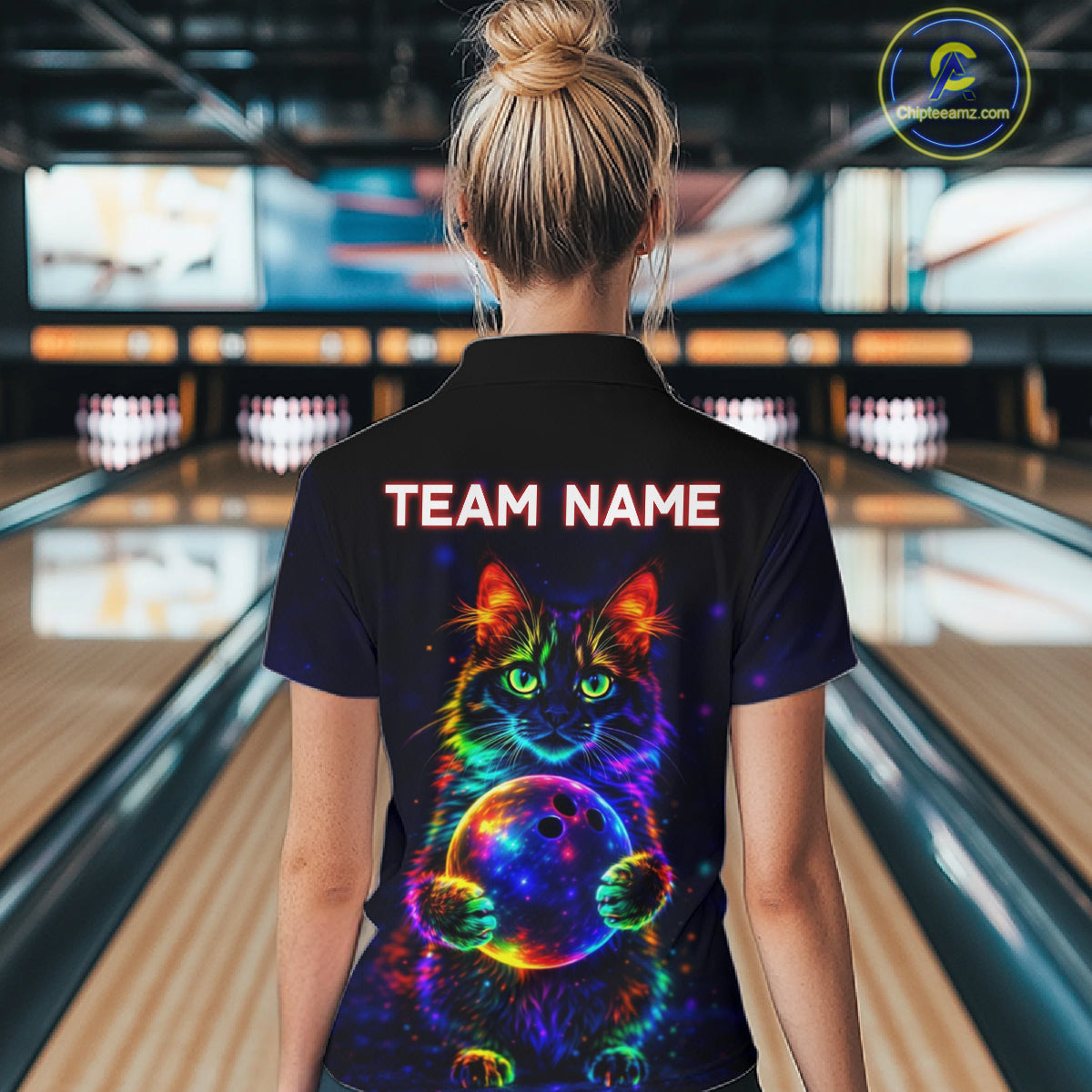 Neon Cat Bowling shirts for Ladies Custom Team Bowling Apparel, best bowling shirts NQS11516