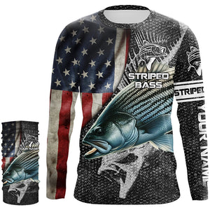 Striped bass fishing Custom American flag patriotic Performance UV protection fishing shirts for men NQS1692