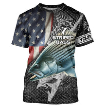 Load image into Gallery viewer, Striped bass fishing Custom American flag patriotic Performance UV protection fishing shirts for men NQS1692