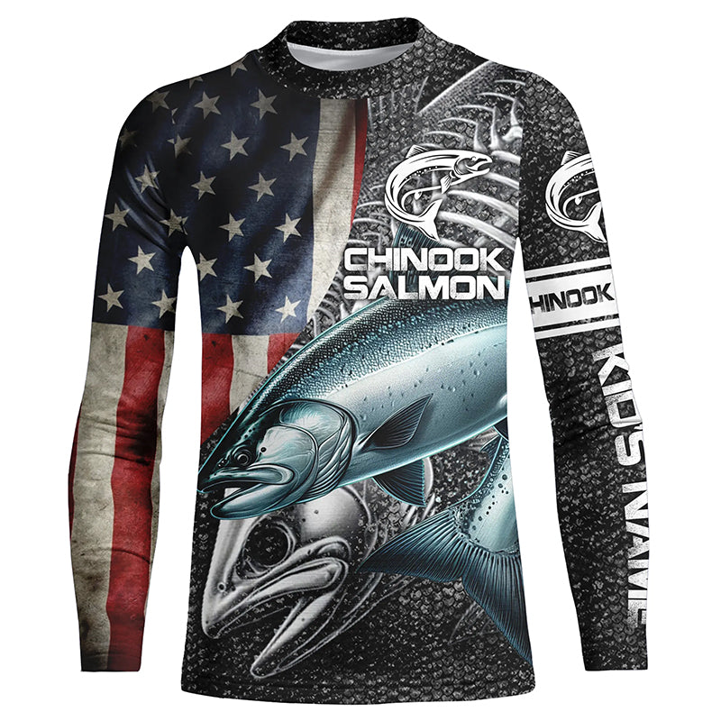 Chinook salmon fishing American flag patriotic fishing shirts for