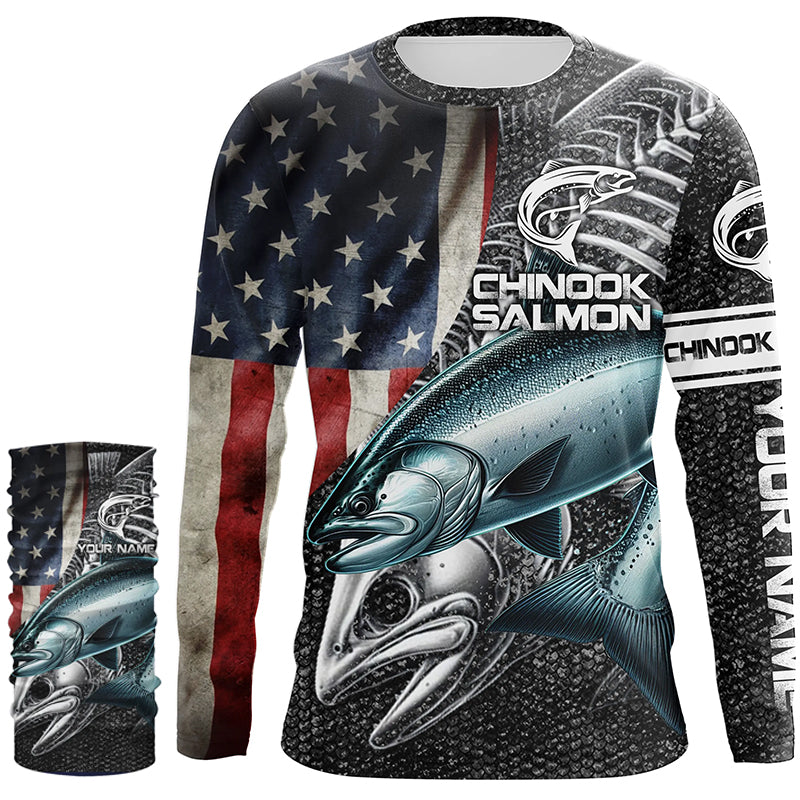 Chinook salmon fishing American flag patriotic fishing shirts for