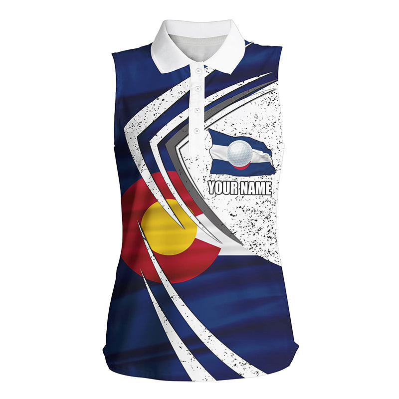 Women sleeveless golf polo shirt Colorado flag custom team golf shirts, patriot golf tops for women NQS7504