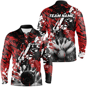 Black and red camo bowling ball and pins custom Men Bowling Polo Shirts, team bowling jerseys NQS7507