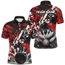 Load image into Gallery viewer, Black and red camo bowling ball and pins custom Men Bowling Polo Shirts, team bowling jerseys NQS7507