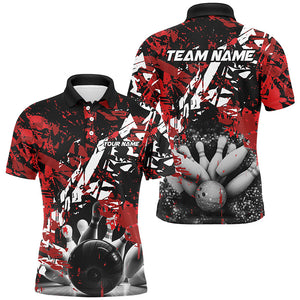 Black and red camo bowling ball and pins custom Men Bowling Polo Shirts, team bowling jerseys NQS7507