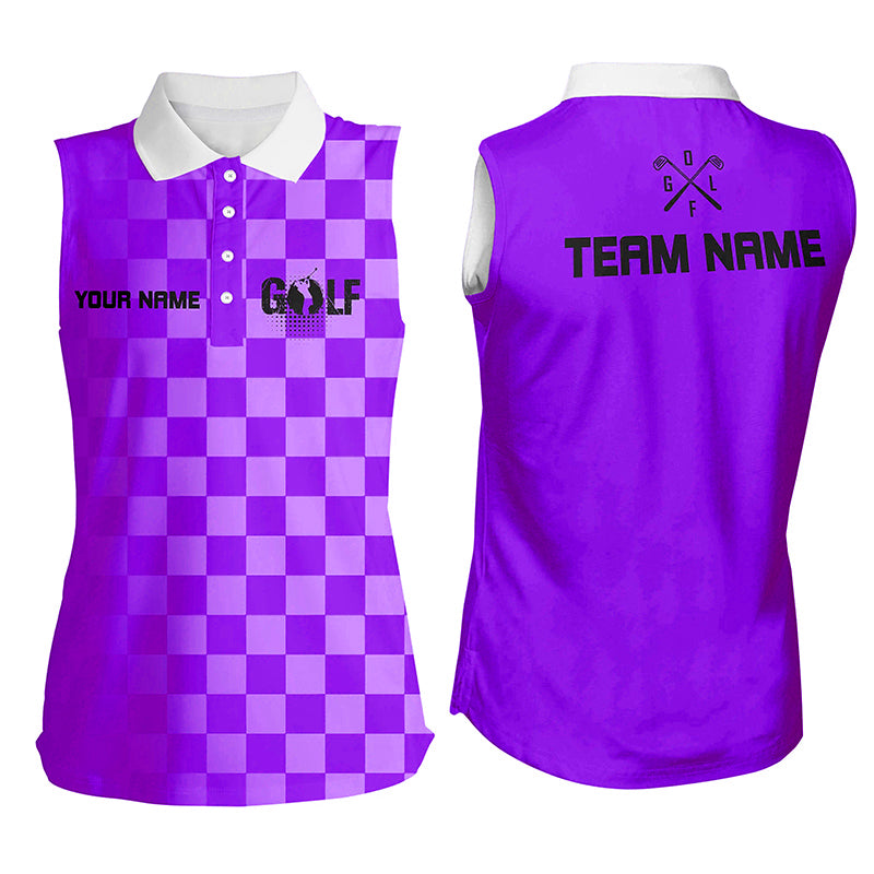 Womens sleeveless polo shirt custom name ladies golf shirts, womens golf gifts | Purple NQS5513